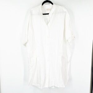Myrah Penaloza 100% Linen White Button Front Dress One Size